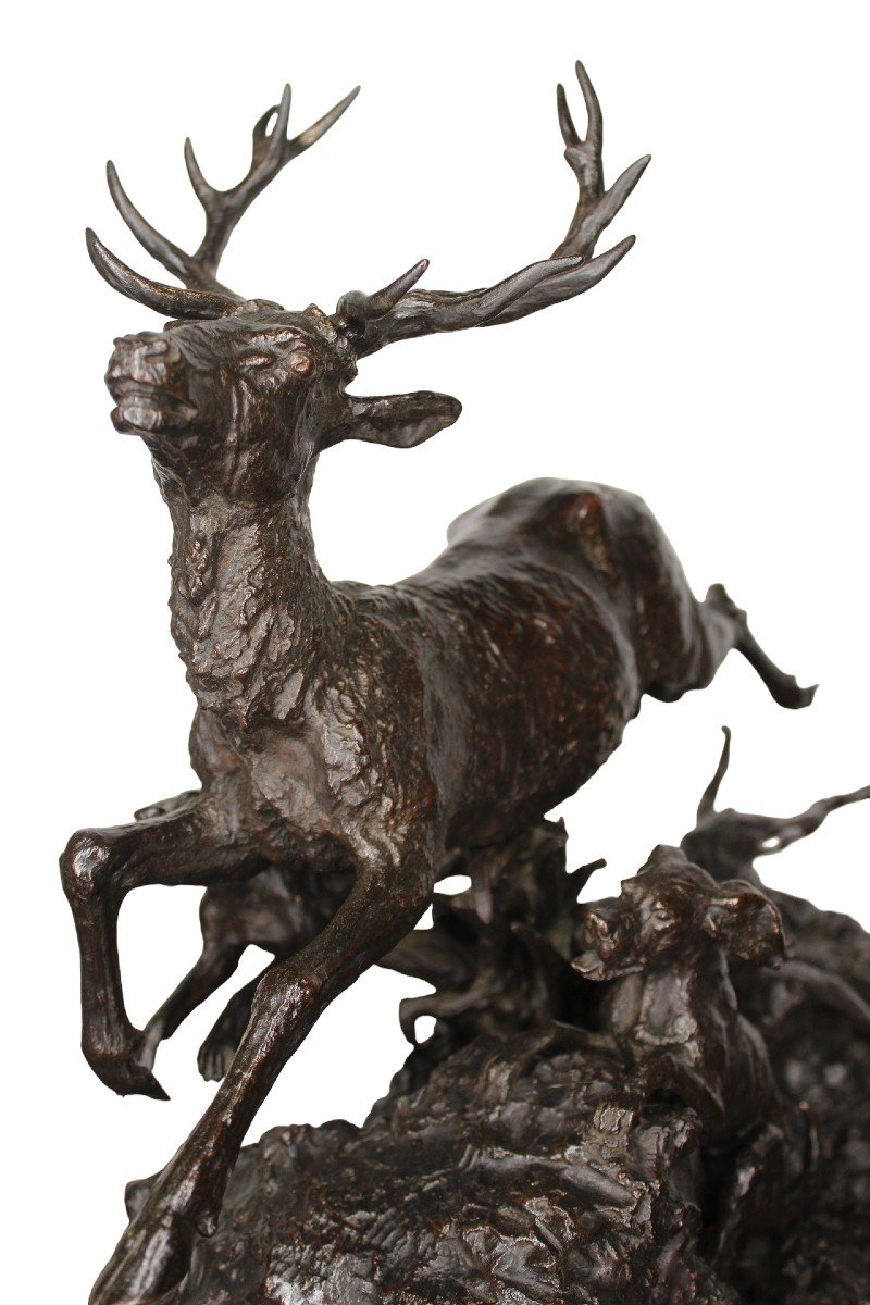 Bronze Animalier/Chasse - Cerf Sautant Le Marais - Christophe Fratin (1801-1864)-photo-2