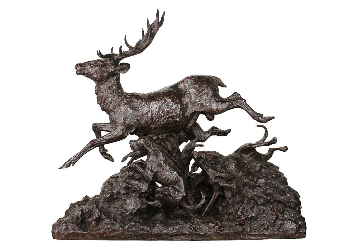 Bronze Animalier/Chasse - Cerf Sautant Le Marais - Christophe Fratin (1801-1864)-photo-4