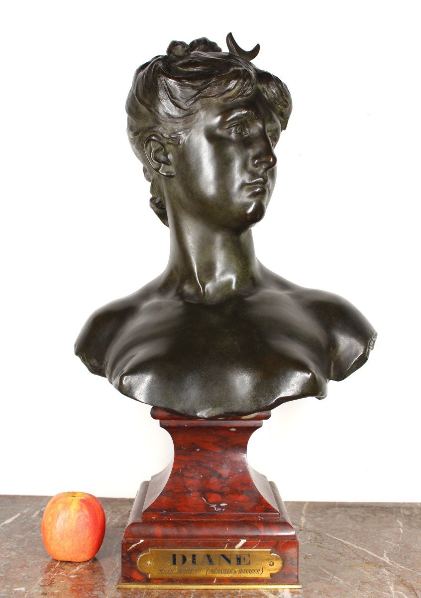 Bronze Mythologique Imposant Buste De Diane Mathurin Moreau Hors Concours Médaille d'Honneur