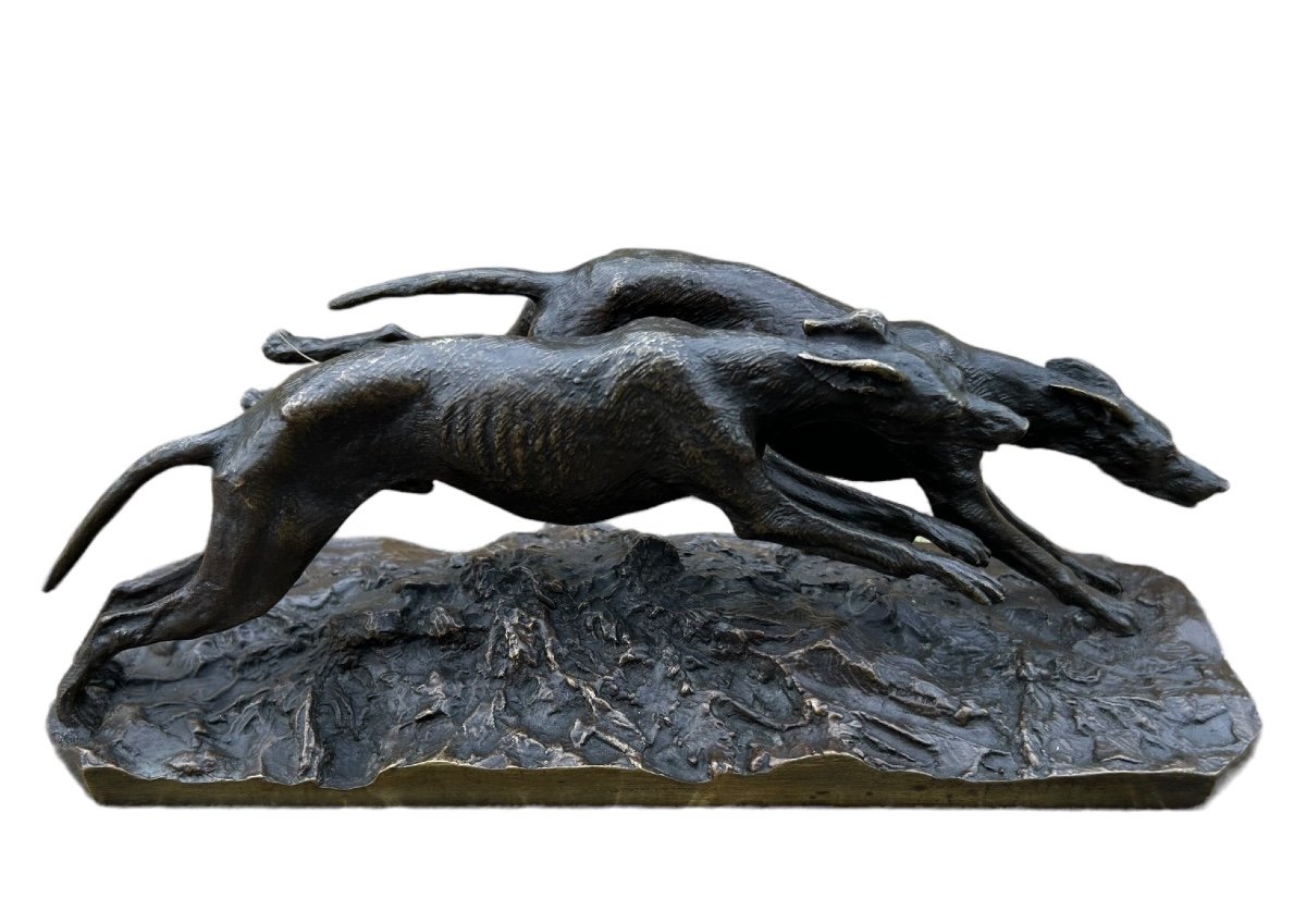 Two Bronze Fratin Greyhounds