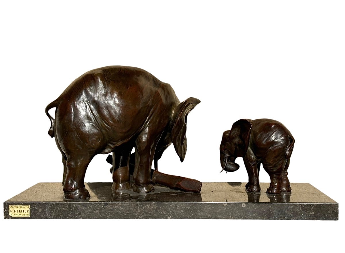 Art Deco Animal Bronze - Elephant & Baby Elephant - Ulisse Caputo -photo-4