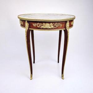 Louis XV Style Pedestal Table - Attributed To François Linke - Gilt Bronze And Marquetry 