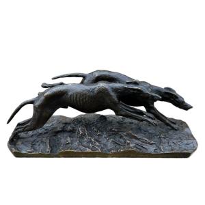 Two Bronze Fratin Greyhounds