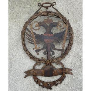 18th Century Wrought Iron Sign, Hasburg Double-headed Eagle With Two Swords