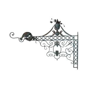 18th Century Wrought Iron Sign Model Overhanging A Rooster 