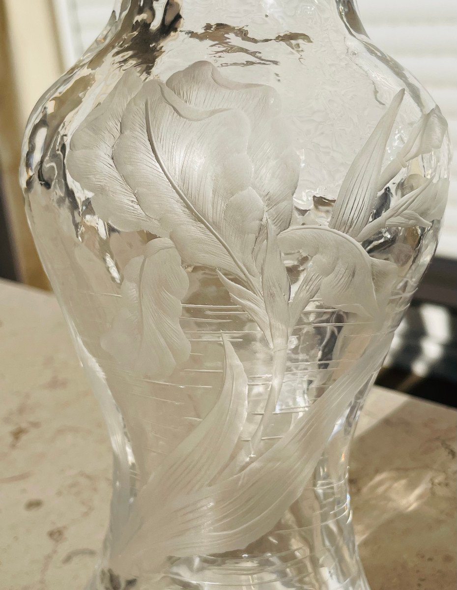 Art Nouveau Vase With Iris Eugène Michel - Escalier De Cristal Circa 1890-photo-1