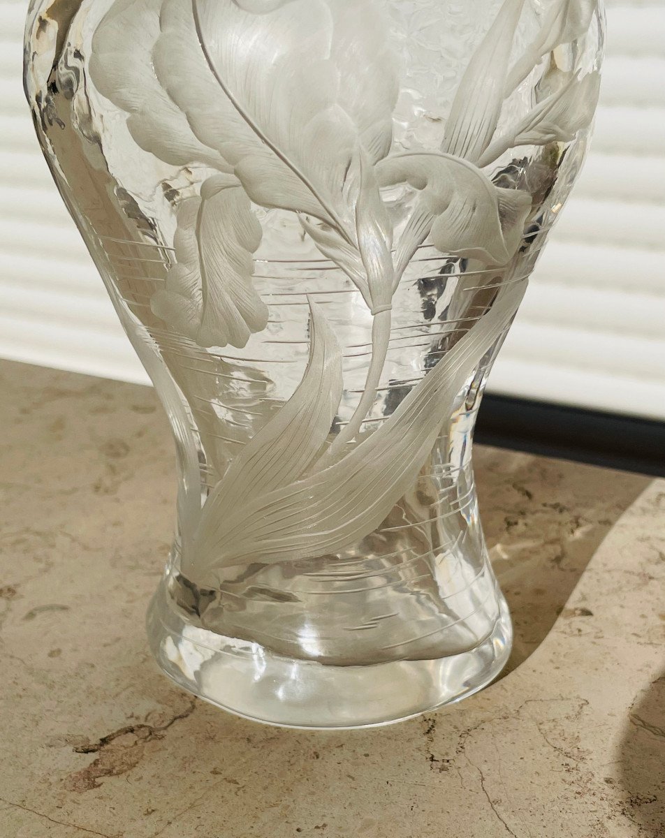 Art Nouveau Vase With Iris Eugène Michel - Escalier De Cristal Circa 1890-photo-2