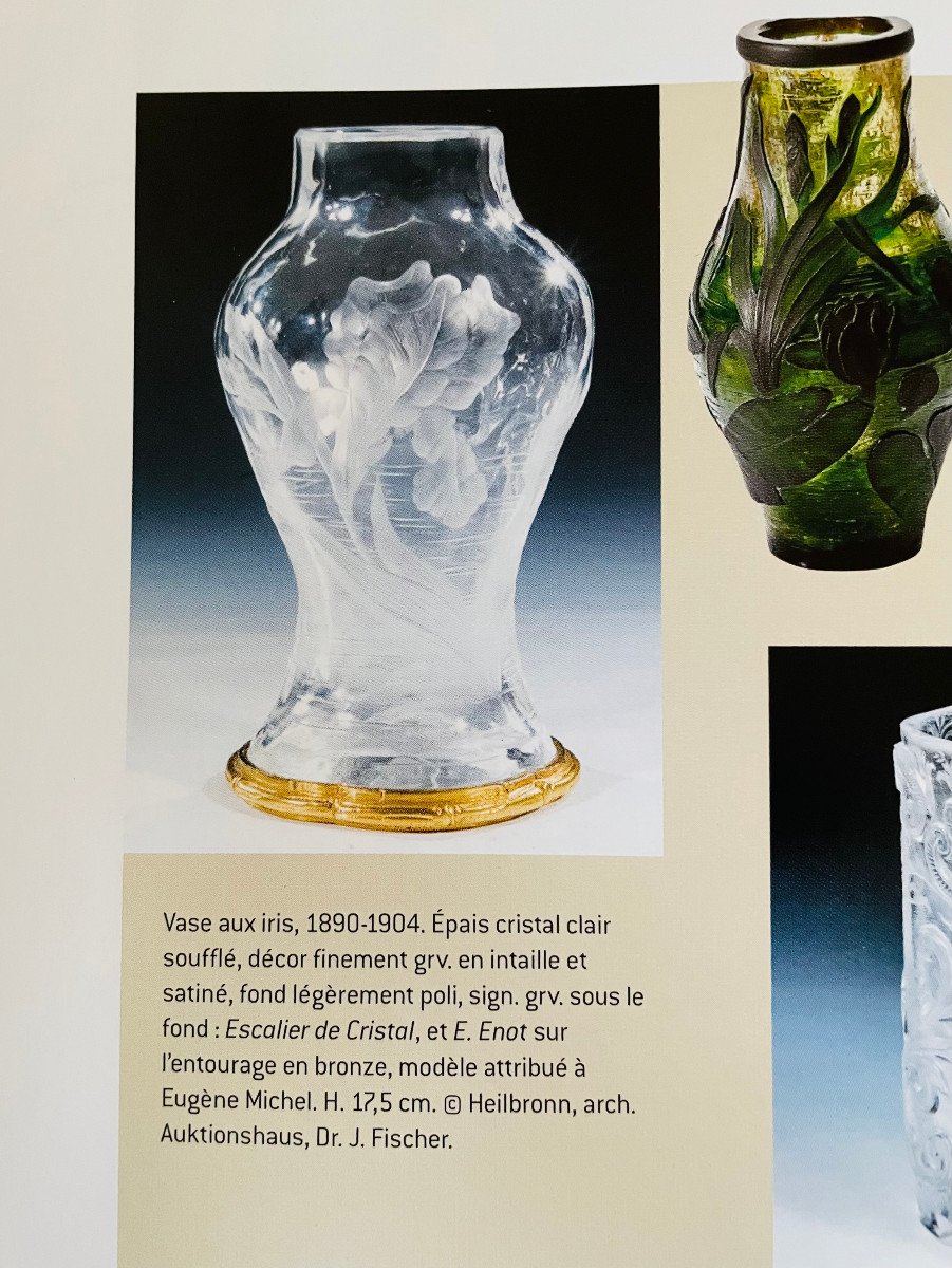 Art Nouveau Vase With Iris Eugène Michel - Escalier De Cristal Circa 1890-photo-8