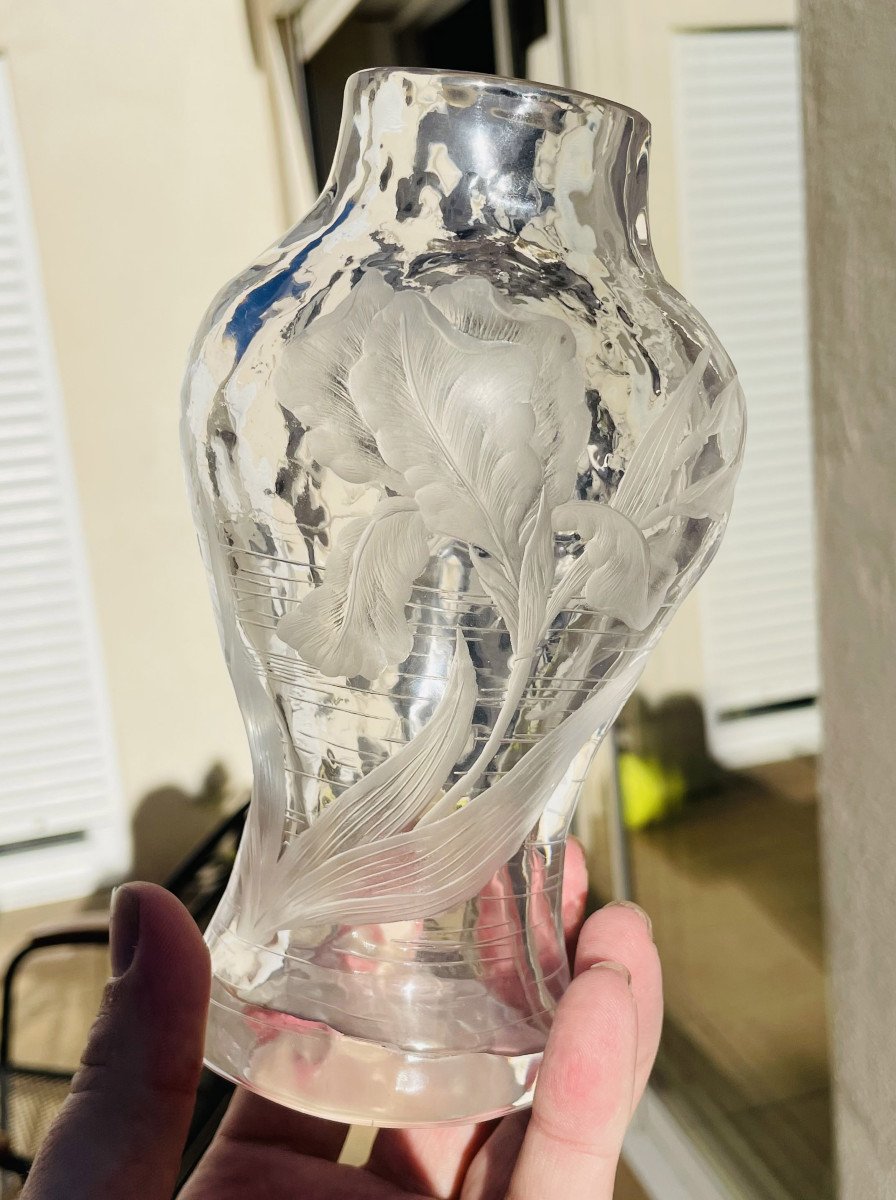 Art Nouveau Vase With Iris Eugène Michel - Escalier De Cristal Circa 1890-photo-6