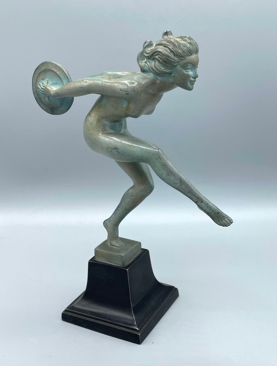 Sculpture Art Deco Danseuse Aux Disques Garcia Max Le Verrier-photo-4