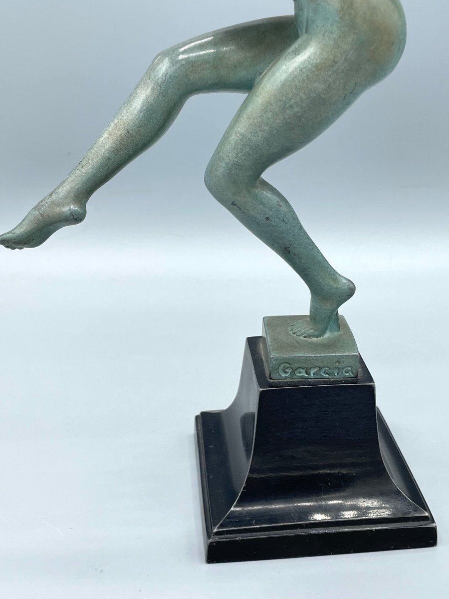 Sculpture Art Deco Danseuse Aux Disques Garcia Max Le Verrier-photo-6