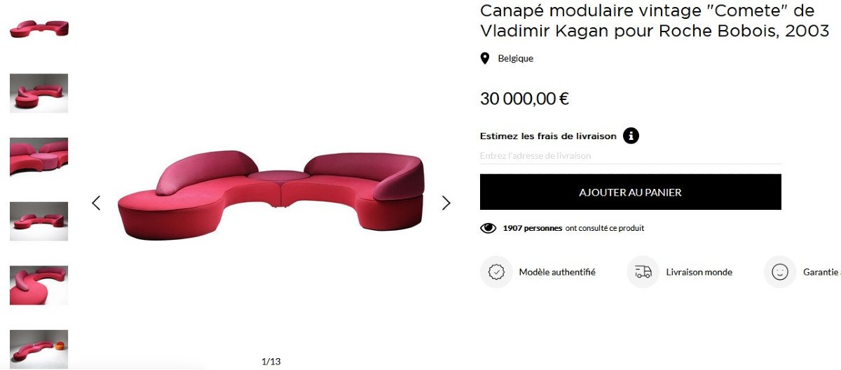 Canapé "Comète" de Vladimir Kagan pour Roche Bobois Vintage Design-photo-8