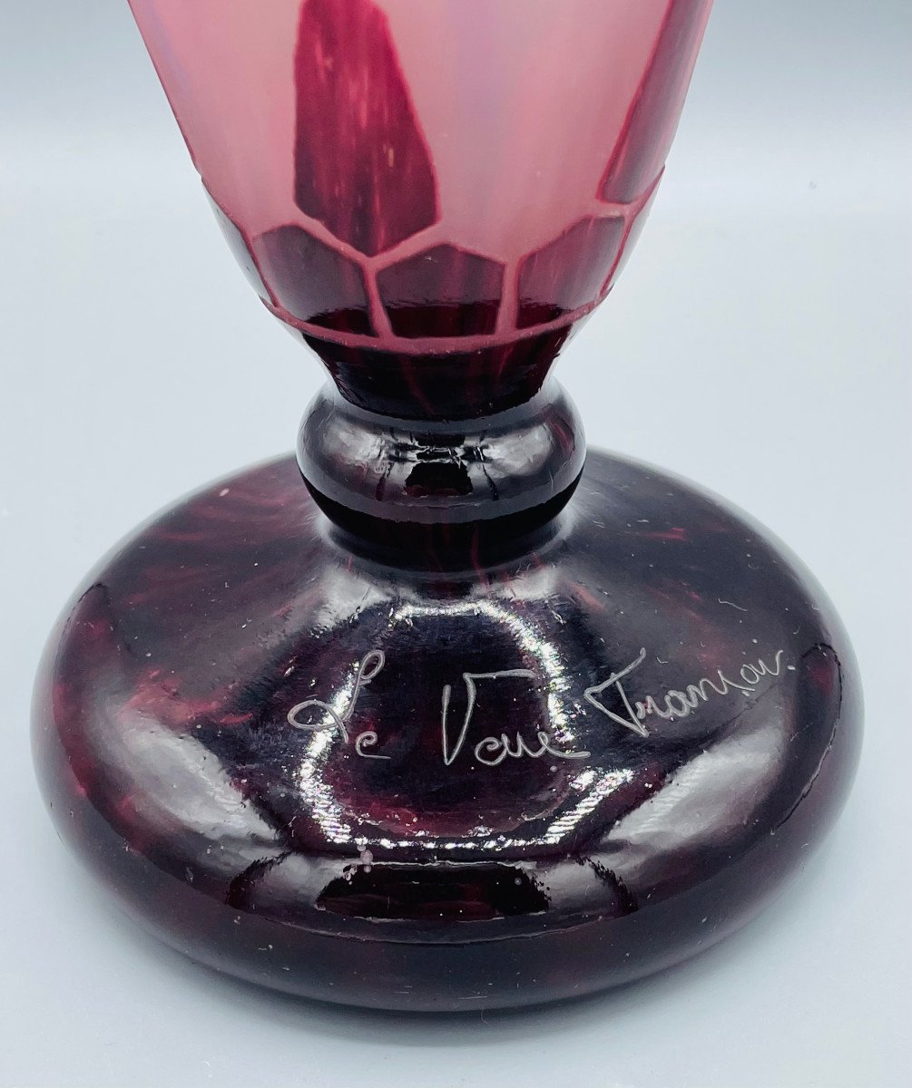 Grand Vase Art Deco Schneider - Le Verre Français "Garances" Vers 1930-photo-5