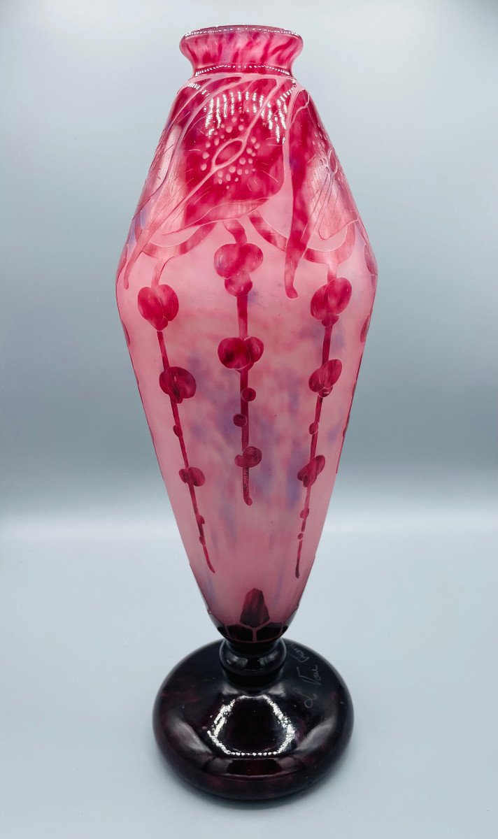 Grand Vase Art Deco Schneider - Le Verre Français "Garances" Vers 1930