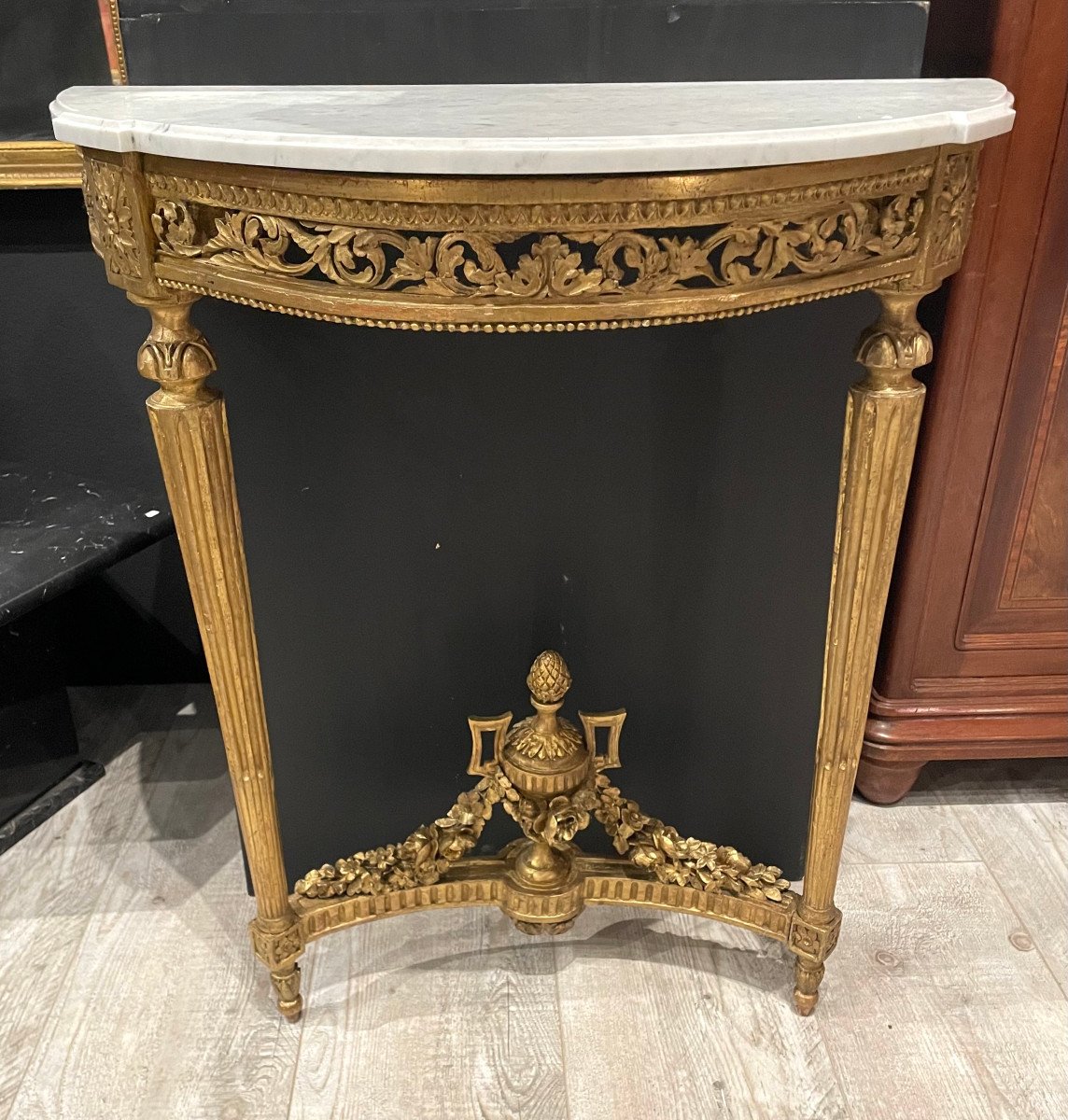 Console d'époque Louis XVI En Bois Doré Et Marbre XVIIIe-photo-2