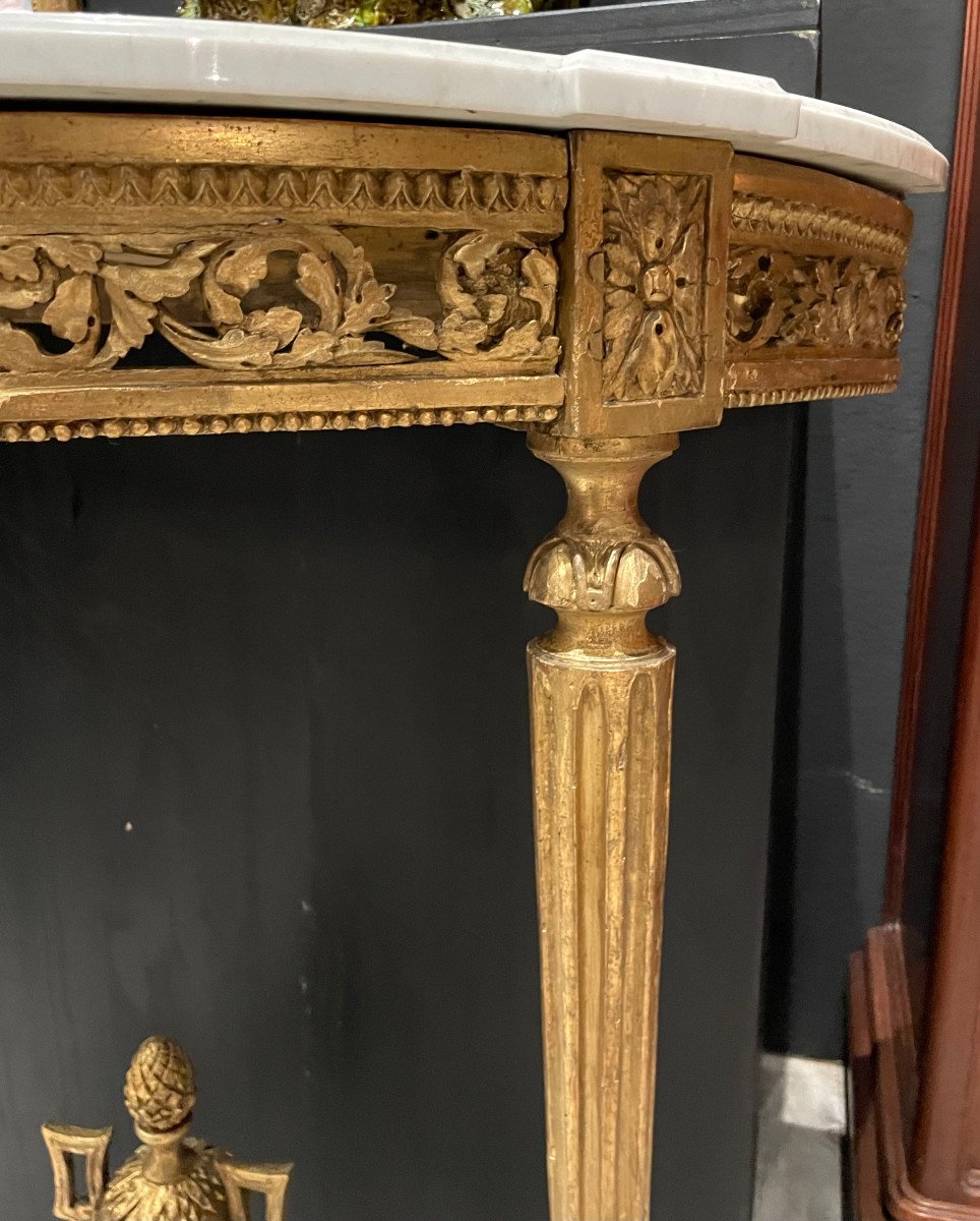 Console d'époque Louis XVI En Bois Doré Et Marbre XVIIIe-photo-4