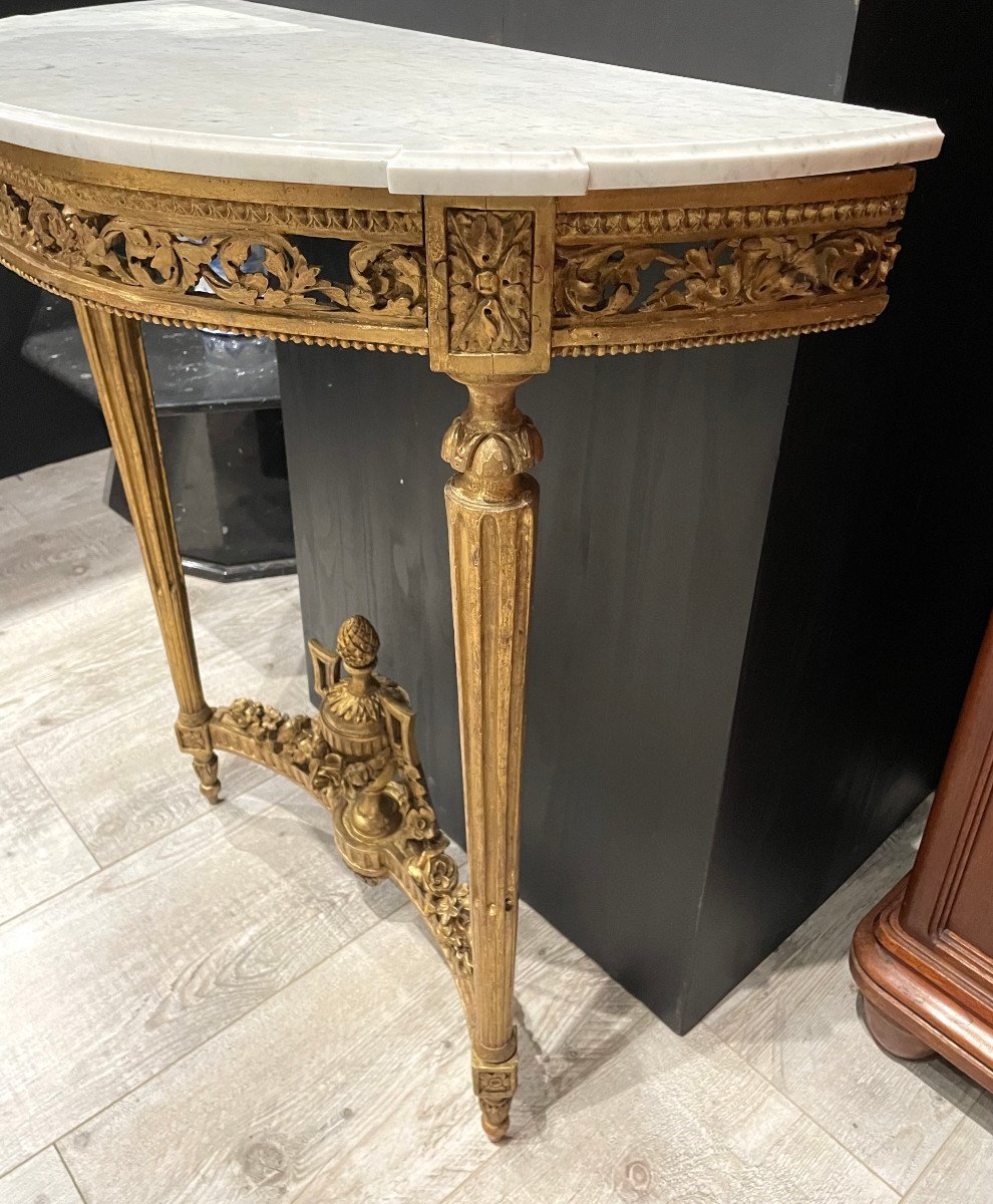 Console d'époque Louis XVI En Bois Doré Et Marbre XVIIIe-photo-6