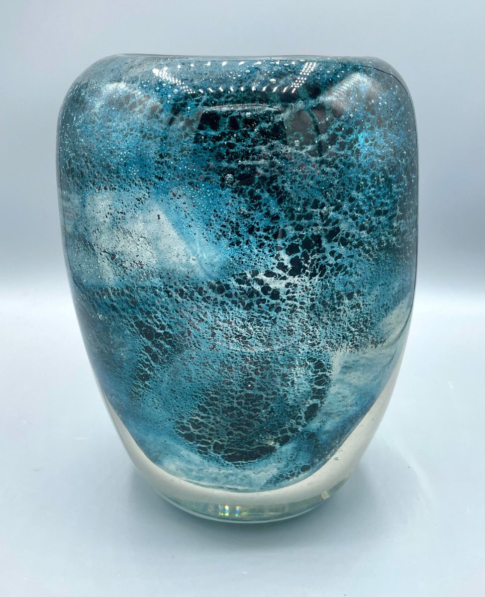 Imposant Vase En Verre Aux Oxydes Métalliques André Thuret 1950 Art Déco-photo-4