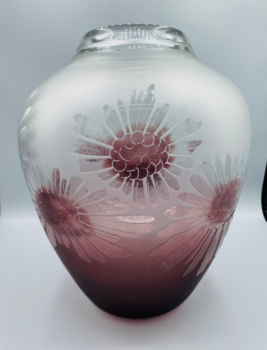 Imposant Vase Art Déco Schneider - Le Verre Français Vers 1930-photo-2