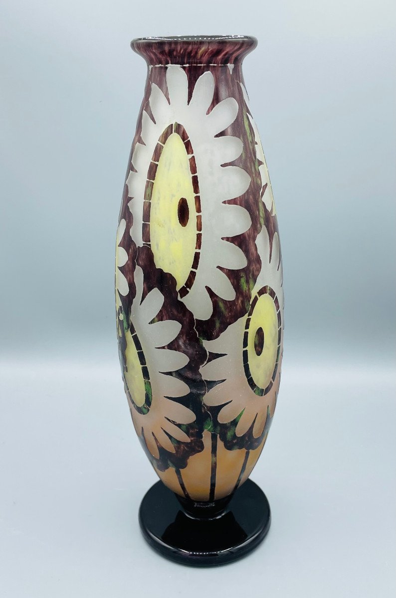 Vase Art Déco Schneider - Le Verre Français "Hélianthus" Vers 1930-photo-2