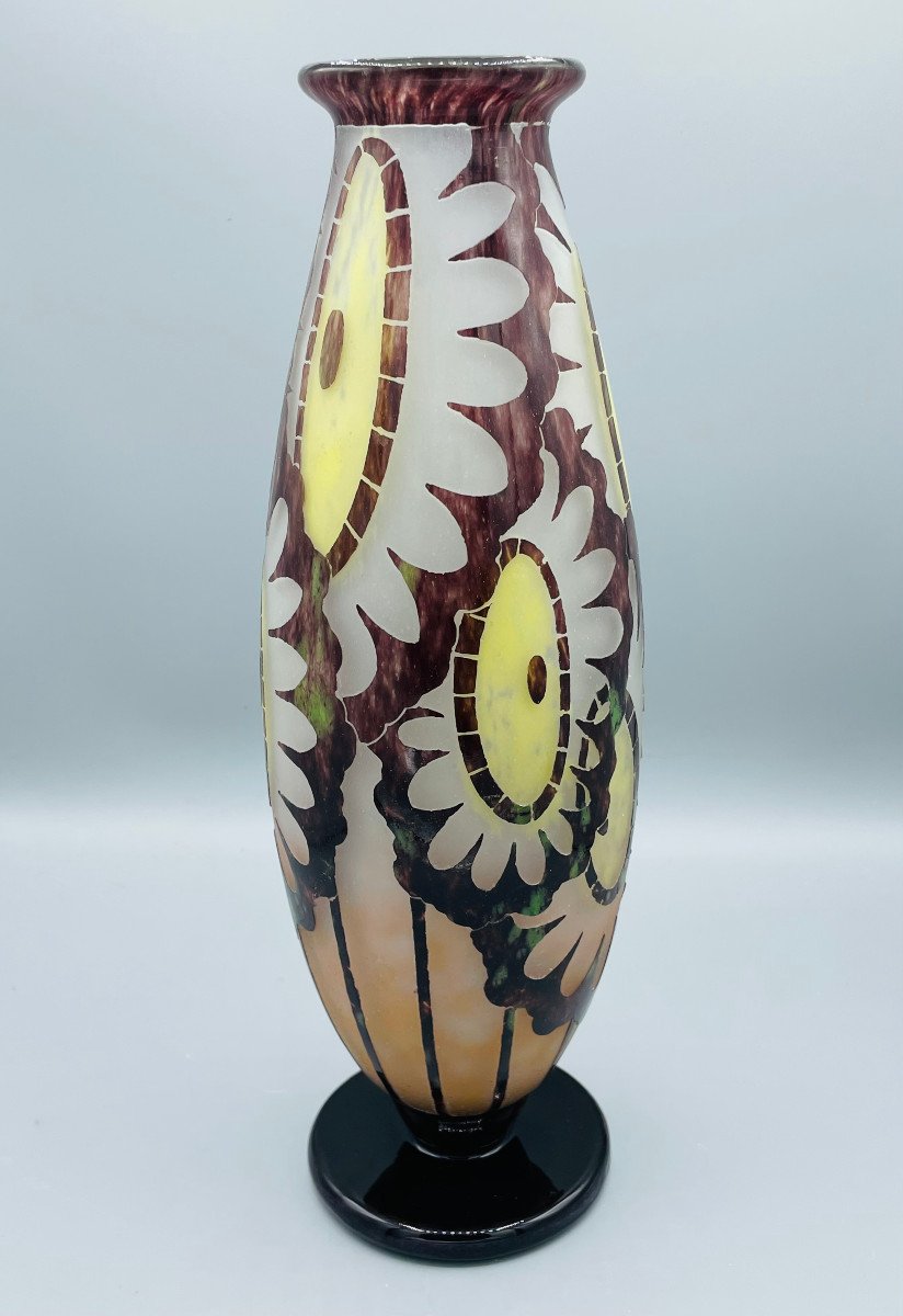 Vase Art Déco Schneider - Le Verre Français "Hélianthus" Vers 1930-photo-3