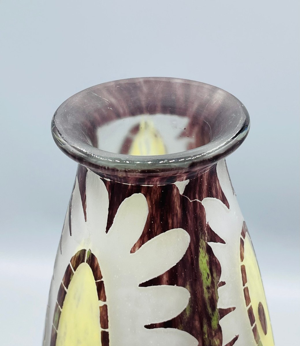 Vase Art Déco Schneider - Le Verre Français "Hélianthus" Vers 1930-photo-4