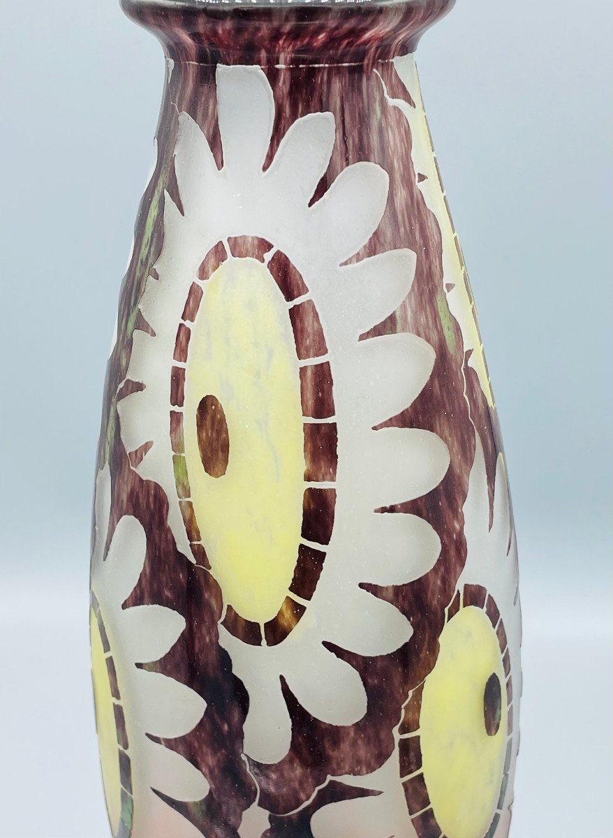 Vase Art Déco Schneider - Le Verre Français "Hélianthus" Vers 1930-photo-1