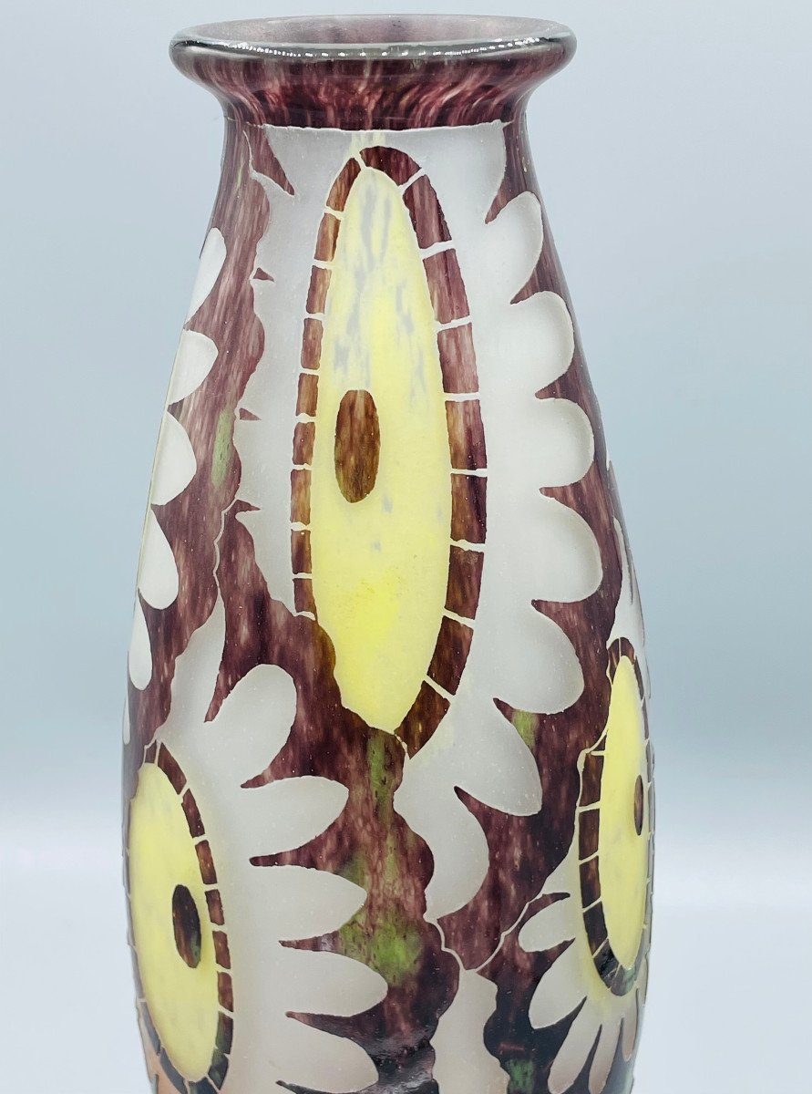 Vase Art Déco Schneider - Le Verre Français "Hélianthus" Vers 1930-photo-2