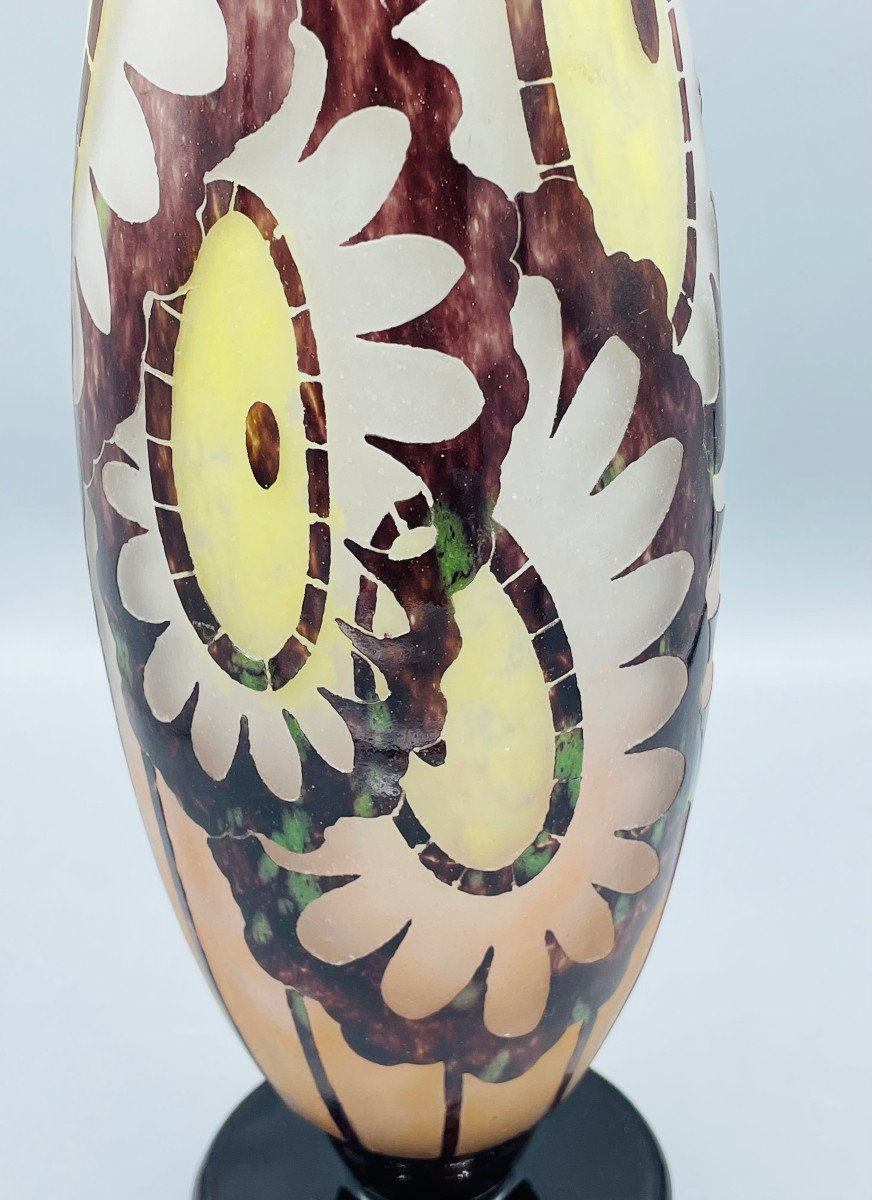 Vase Art Déco Schneider - Le Verre Français "Hélianthus" Vers 1930-photo-3