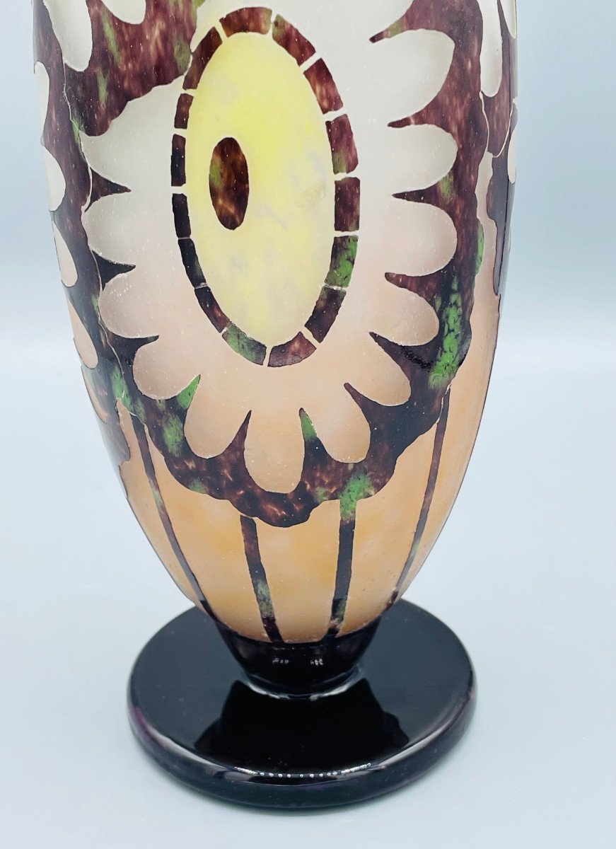 Vase Art Déco Schneider - Le Verre Français "Hélianthus" Vers 1930-photo-4