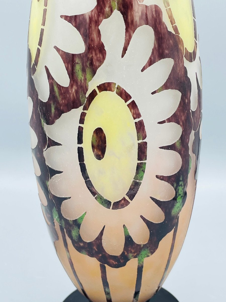 Vase Art Déco Schneider - Le Verre Français "Hélianthus" Vers 1930-photo-5