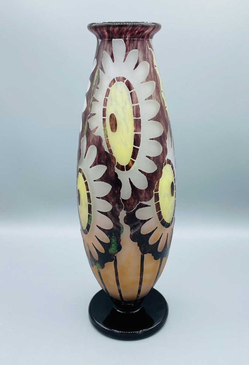 Vase Art Déco Schneider - Le Verre Français "Hélianthus" Vers 1930