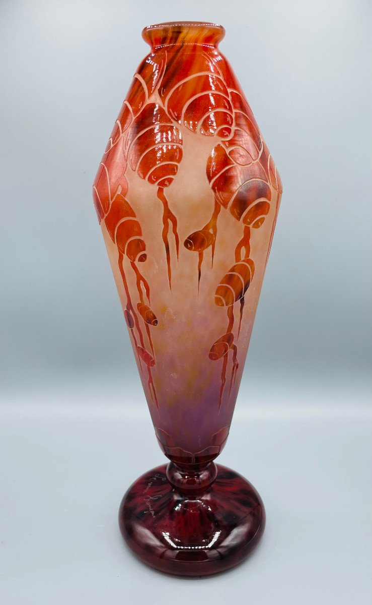 Grand Vase Art Déco Schneider - Le Verre Français "Cèdres" Vers 1930-photo-2