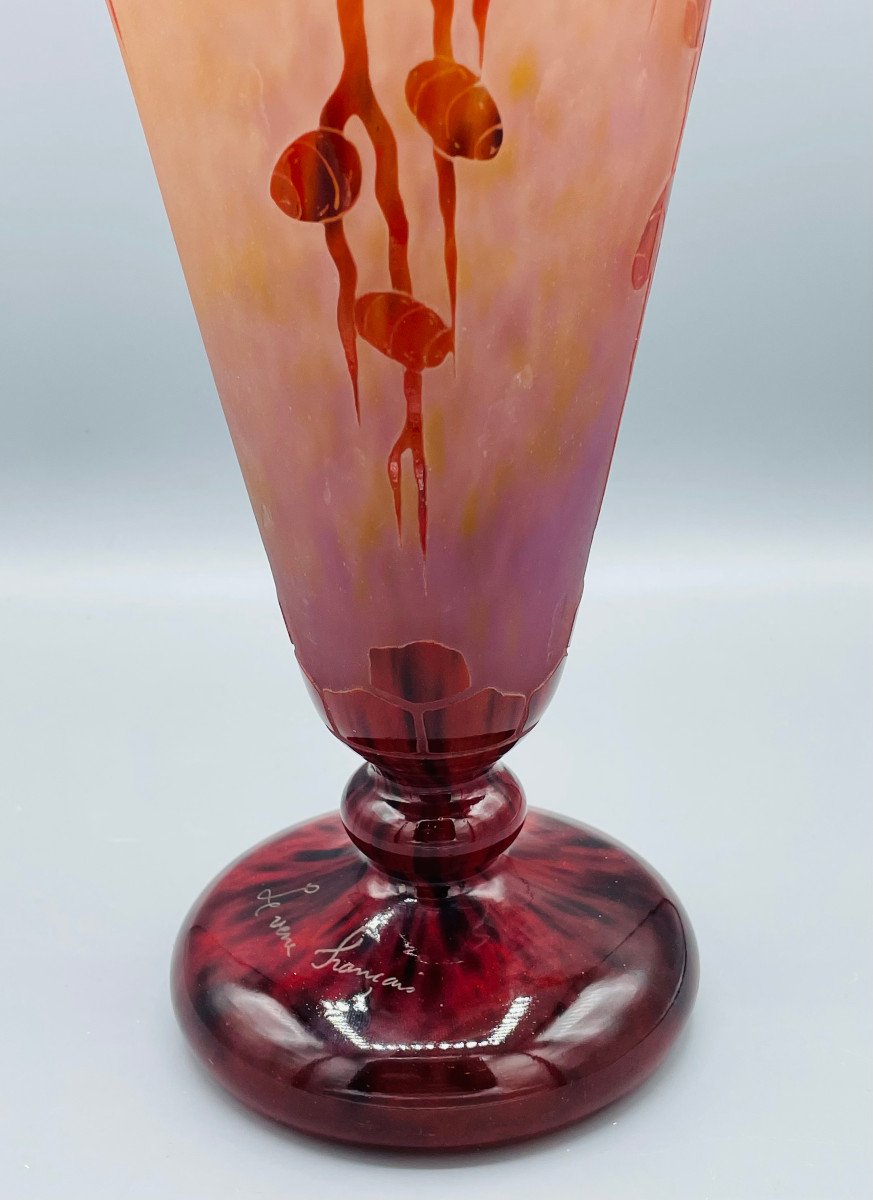 Grand Vase Art Déco Schneider - Le Verre Français "Cèdres" Vers 1930-photo-1