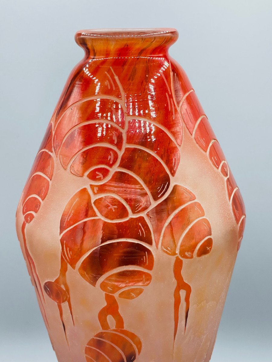 Grand Vase Art Déco Schneider - Le Verre Français "Cèdres" Vers 1930-photo-2