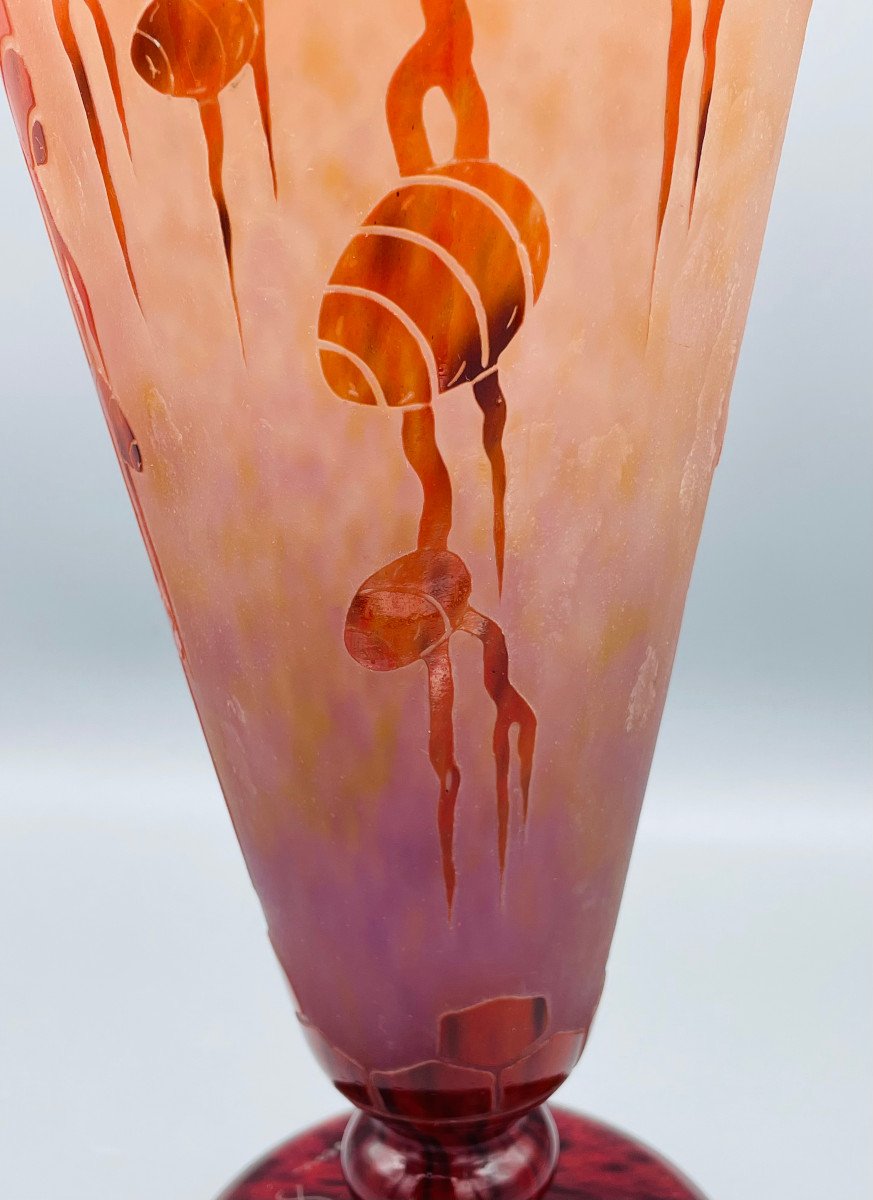 Grand Vase Art Déco Schneider - Le Verre Français "Cèdres" Vers 1930-photo-4