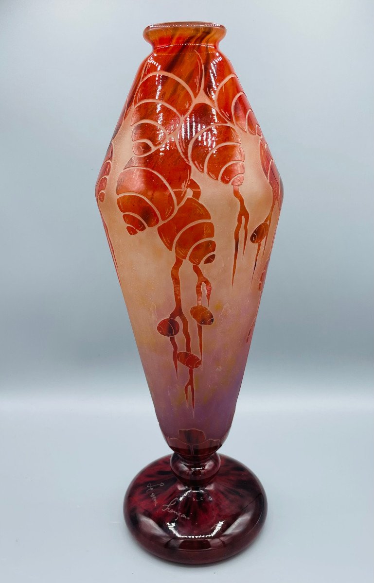 Grand Vase Art Déco Schneider - Le Verre Français "Cèdres" Vers 1930