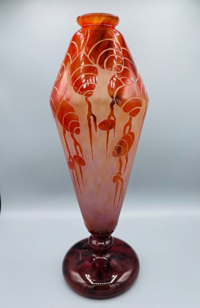 Grand Vase Art Déco Schneider - Le Verre Français "Cèdres" Vers 1930-photo-2