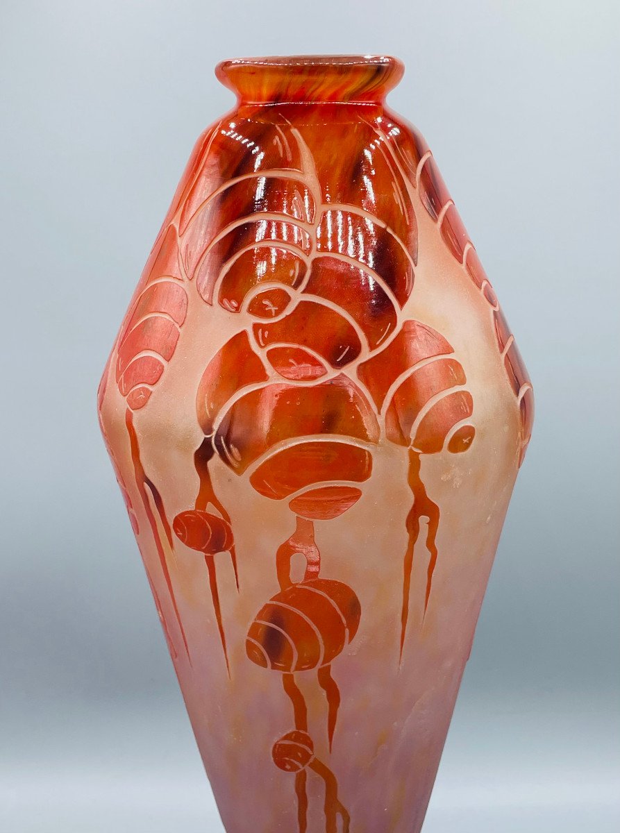 Grand Vase Art Déco Schneider - Le Verre Français "Cèdres" Vers 1930-photo-4