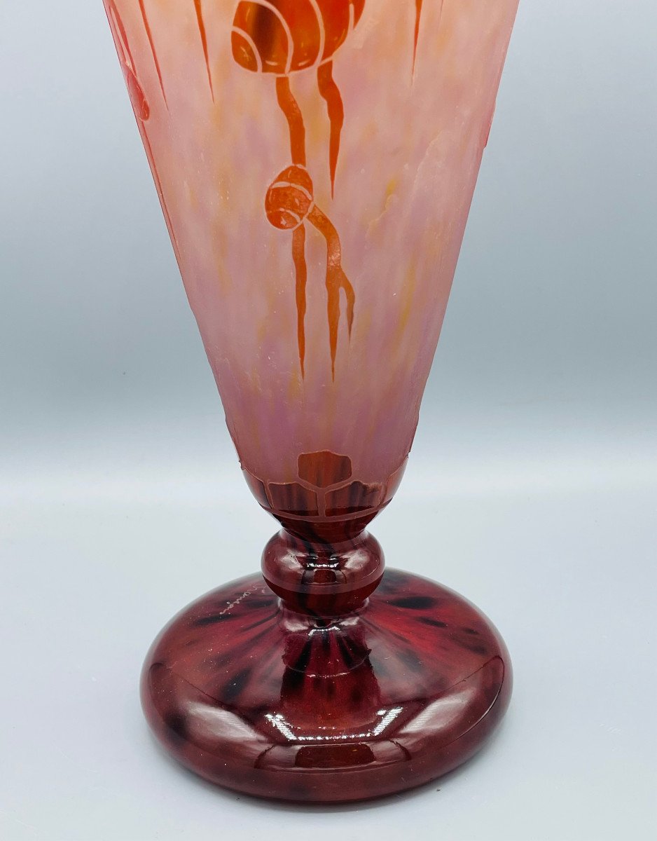 Grand Vase Art Déco Schneider - Le Verre Français "Cèdres" Vers 1930-photo-1