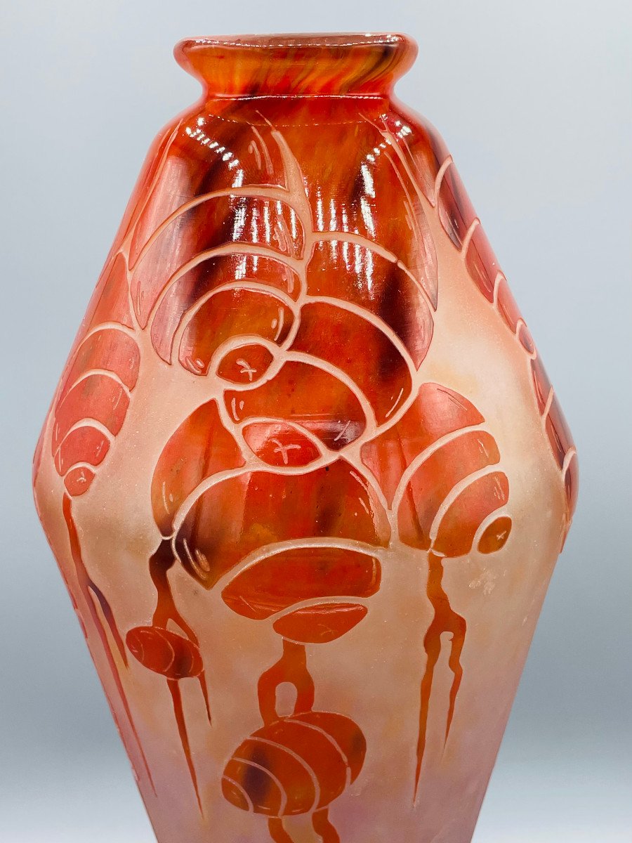 Grand Vase Art Déco Schneider - Le Verre Français "Cèdres" Vers 1930-photo-2