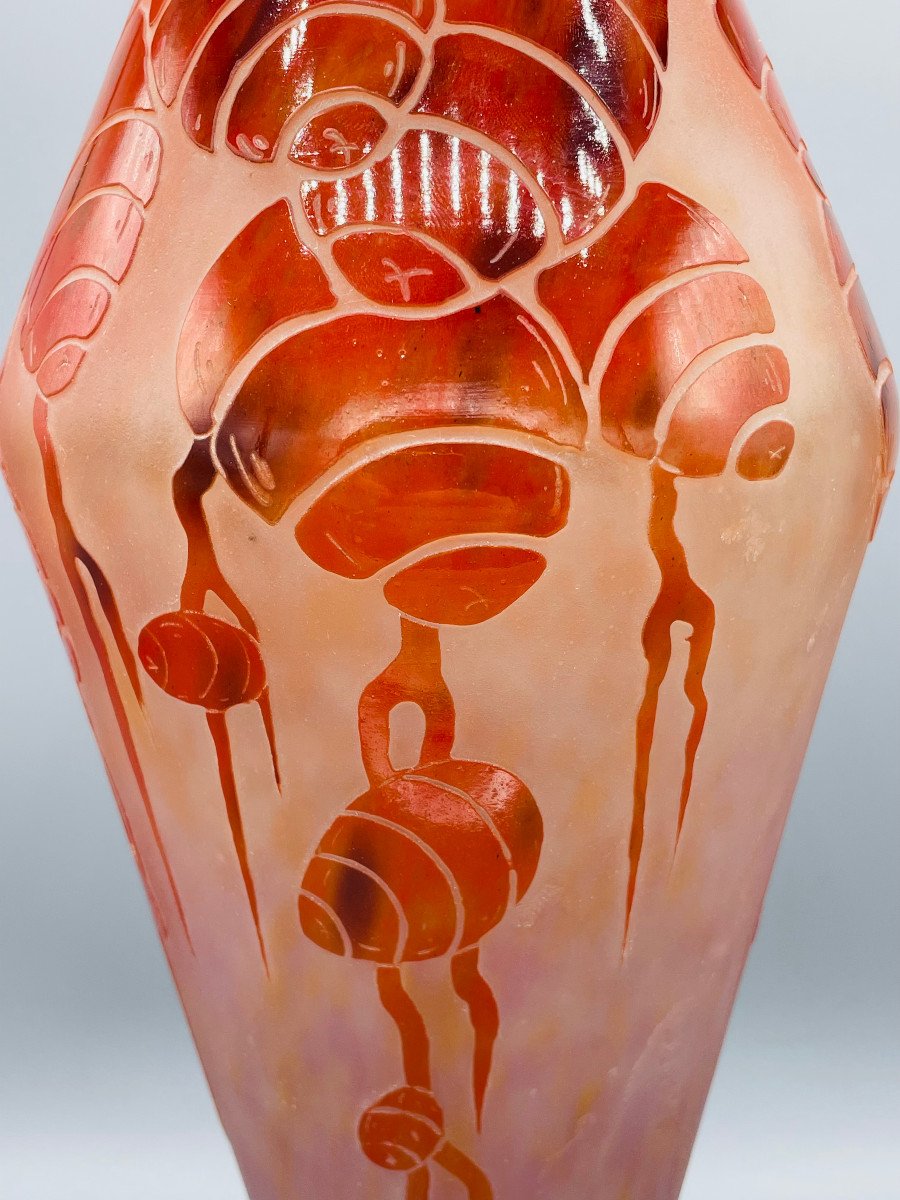 Grand Vase Art Déco Schneider - Le Verre Français "Cèdres" Vers 1930-photo-3