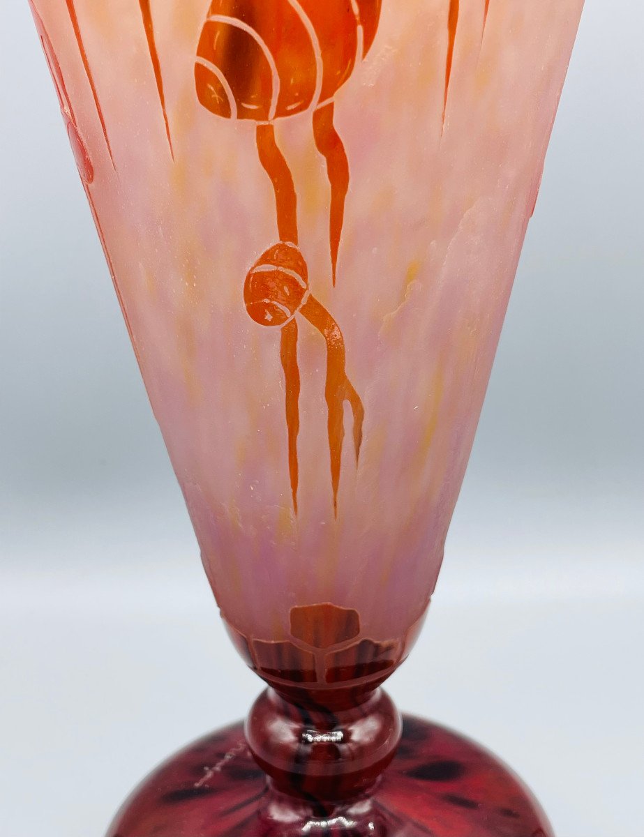 Grand Vase Art Déco Schneider - Le Verre Français "Cèdres" Vers 1930-photo-4