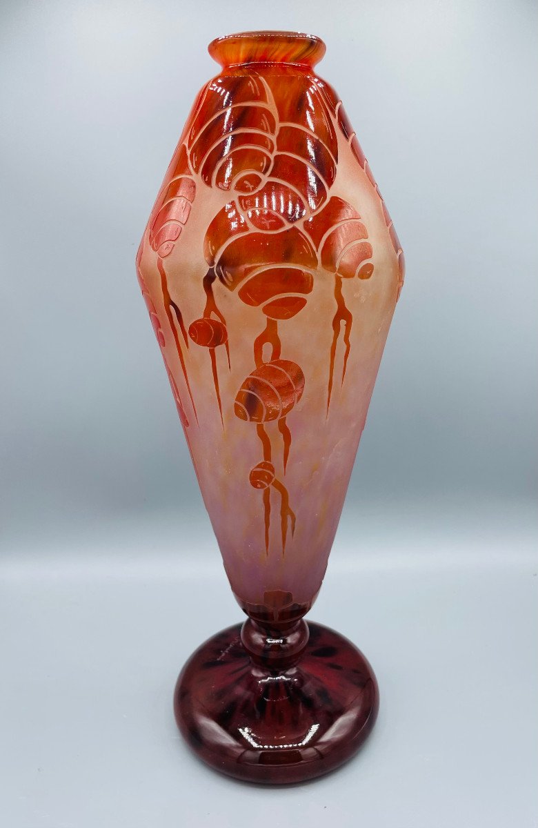 Grand Vase Art Déco Schneider - Le Verre Français "Cèdres" Vers 1930