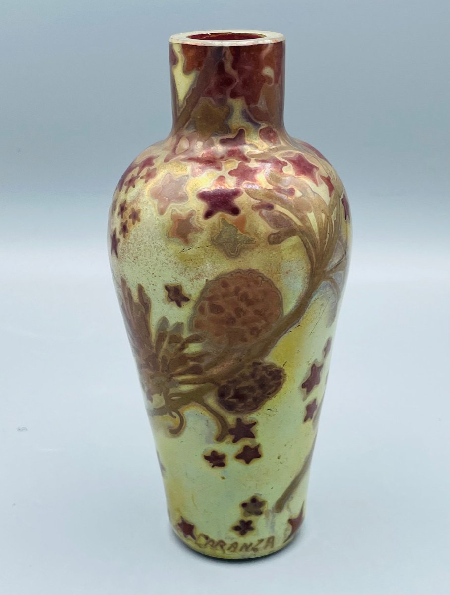 Vase Art Nouveau En Verre Irisé Aux Pommes De Pin Amédée De Caranza-photo-2