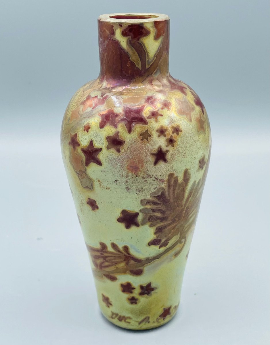 Vase Art Nouveau En Verre Irisé Aux Pommes De Pin Amédée De Caranza-photo-3