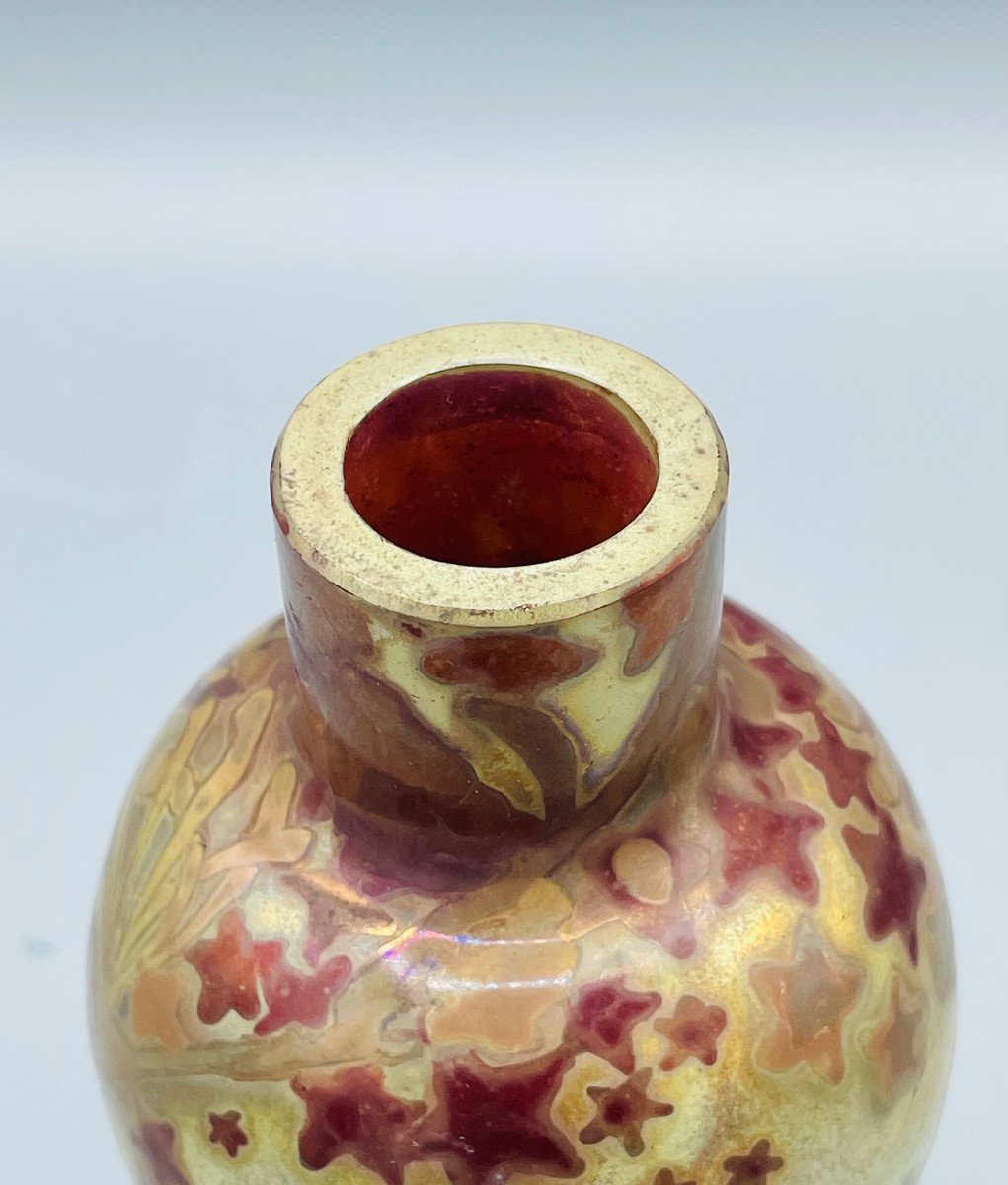 Vase Art Nouveau En Verre Irisé Aux Pommes De Pin Amédée De Caranza-photo-4