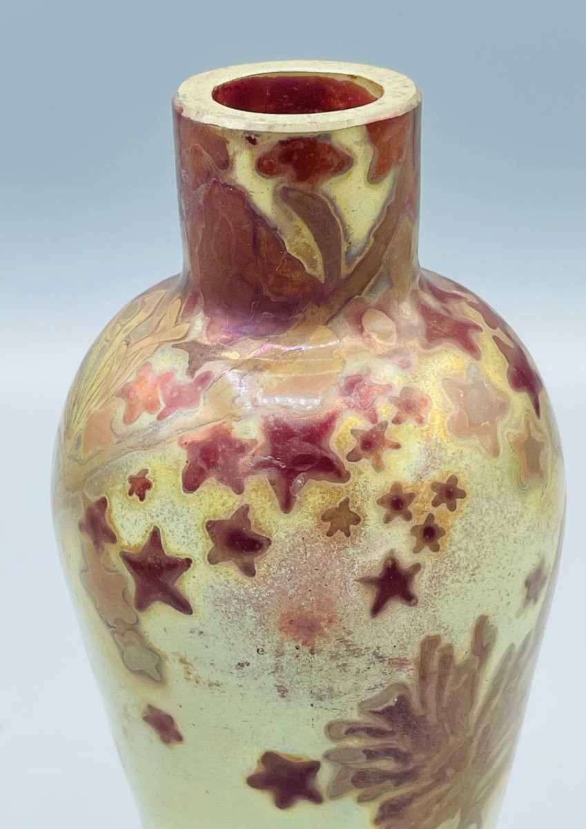 Vase Art Nouveau En Verre Irisé Aux Pommes De Pin Amédée De Caranza-photo-1