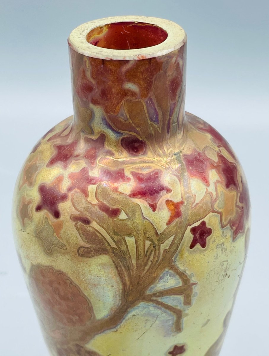 Vase Art Nouveau En Verre Irisé Aux Pommes De Pin Amédée De Caranza-photo-2