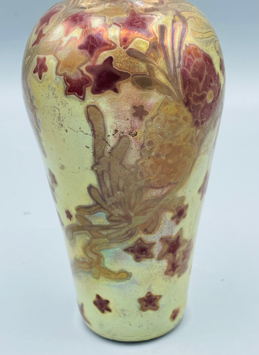 Vase Art Nouveau En Verre Irisé Aux Pommes De Pin Amédée De Caranza-photo-3